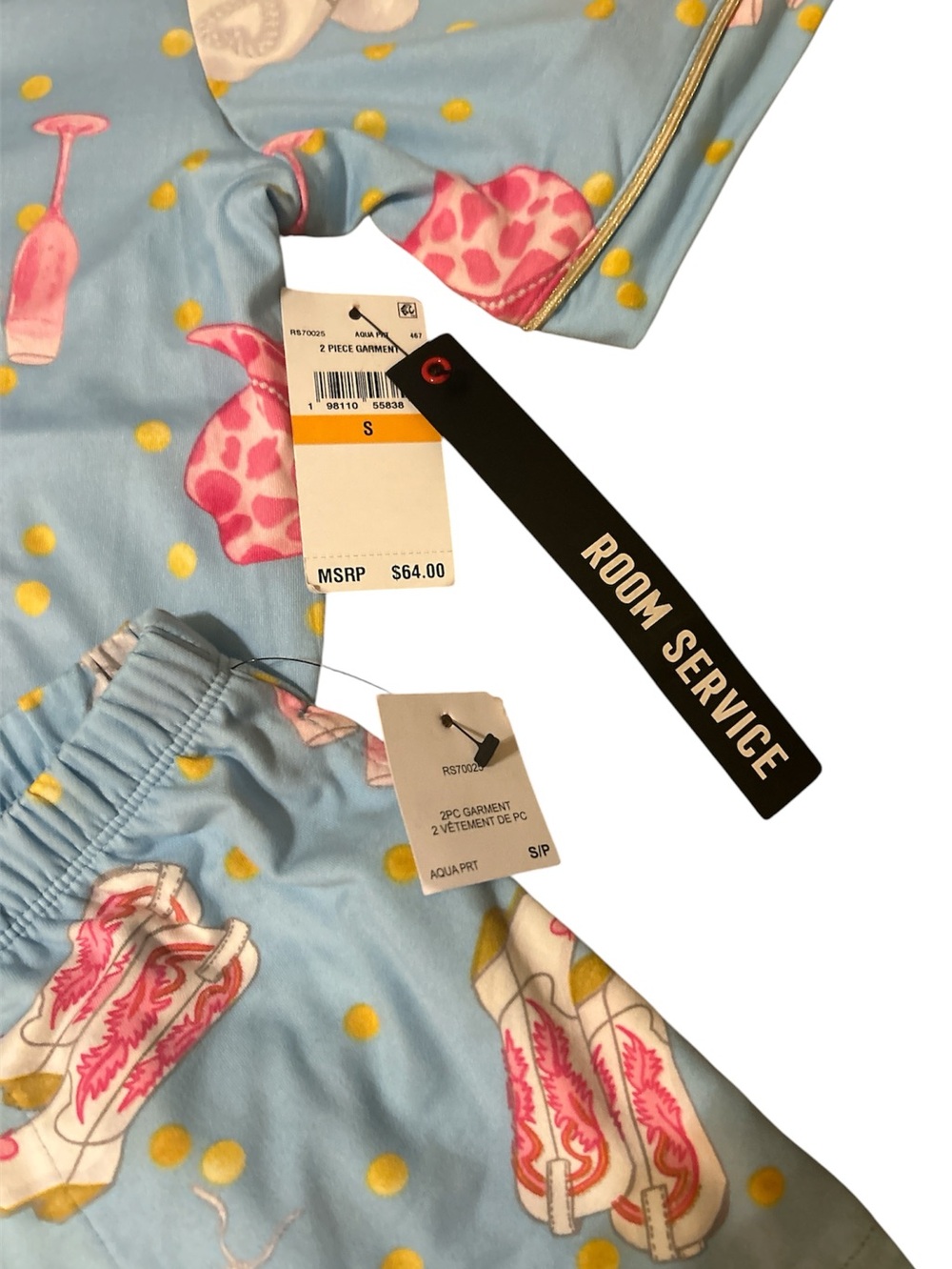NWT Room Service Women’s PJ Aqua Blue Theme Short Set - Picture 5 of 5